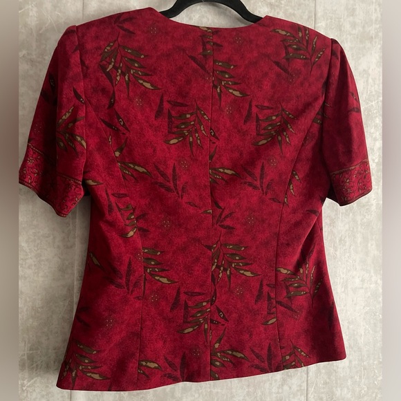 Kasper Burgandy 2 pc Tropical Design Blouse, Maxi Skirt Evening Dress Set Sz4 - Picture 4 of 14